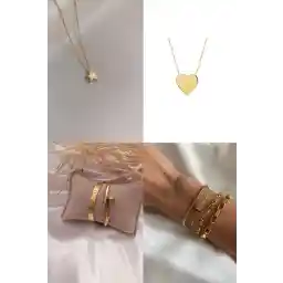 لوازم جانبی X-Lady گردنبند قلب ترکیبی رنگ طلایی گردنبند ستاره کارتیه دستبند ناخن و دستبند ترکیبی مکعب - 2171