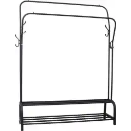 قفسه لباس فلزی O'DADDY® - قفسه لباس مشکی - قفسه لباس - قفسه لباس - جا لباسی دو نفره - قفسه لباس - قفسه کمد با جاکفشی دو نفره - قفسه لباس دو نفره - 110 x 33 x (137-157) سانتی متر - تا 25 کیلوگرم در هر لوله