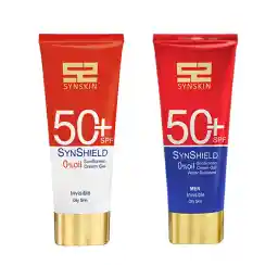 ژل کرم ضدآفتاب بیرنگ ساین اسکین SPF50 مدل ساین شیلد، مناسب پوستهای چرب، حجم 50 میلیلیتر به همراه کرم ژل ضدآفتاب آقایان مدل ساین شیلد