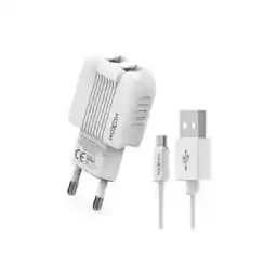 شارژر دیواری موکسوم مدل KH-47 به همراه کابل تبدیل microUSB شارژر دیواری قابل استفاده برای انواع موبایل تبلت