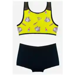 ست بیکینی دخترانه DEEP BEACH تکشاخ طرح زرد مشکی Db200529cm