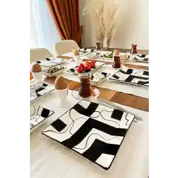 ست صبحانه 14 تیکه برای 6 نفر ŞURAMUTFAK نقاشی شده با دست رعد و برق سیاه