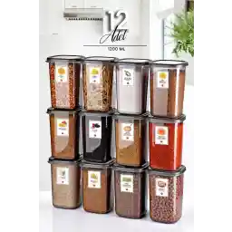 کیچن لایف با برچسب طلایی 12 لیتری ظروف ذخیره سازی مربعی بولی سایز بزرگ ست ظروف ذخیره سازی 1.2 لیتری آنتراسیت