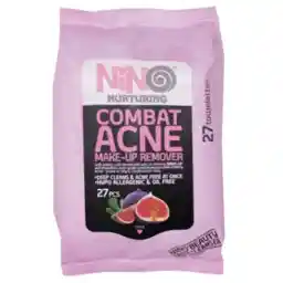 دستمال مرطوب پاک کننده آرایش نینو مدل Combat Acne بسته 27 عددی