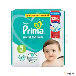 پوشک بچه پریما سایز 5 مدل Aktif Bebek بسته 25 عددی