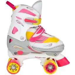 اسکیت های غلتکی Nijdam دخترانه نیم بوت قابل تنظیم - اسکیت ریو - صورتی فلورسنت/فلورسنت زرد/سفید/خاکستری/آنتراسیت - 38-41