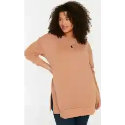 Trendyol Kameelkleurig Dun Gebreid Sweatshirt Met Split Tbbss22Sw0173