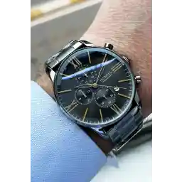 Homies Chronograph Erkek Kol Saati 3 Atm Su Geçirmez Füme-füme Renk Çelik Kordon + Bileklik Elg01