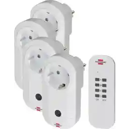 مجموعه سوئیچ بی سیم Brennerstuhl RC CE1 4001، مجموعه 4 سوکت بی سیم (برای داخل خانه، با فرستنده دستی و حفاظت تماس بالاتر) سفید