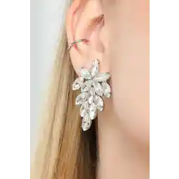 مدل لباس شب نقره ای الماس مدل سنگ زیرکون دنباله دار زنانه Furtek Aksesuar مدل لباس مجلسی نامزدی وعده جشن عروسی گوشواره مجلسی مجلسی