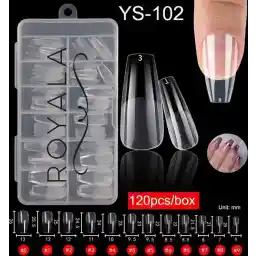 رویال 102 - تابوت بالرین نیمه مات متوسط - روکش کامل - ناخن ناخن - ناخن مصنوعی - چسب ناخن - در جعبه مجموعه - 120 عدد 12 سایز - مخصوص لاک ناخن اکریلیک گللاک و ناخن های پلی ژل - خط نکات مات رویالا