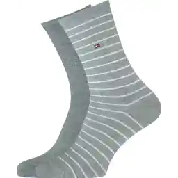 Tommy Hilfiger damessokken Small Stripe (2-pack) - uni en gestreept katoen - grijs melange met wit - Maat: 35 - 38