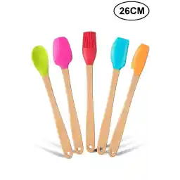 ست کفگیر سیلیکونی بامبوی رنگارنگ والتا ایندیگو 5 عددی 26 سانتی متری