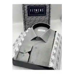 پیراهن مردانه کتان آستین بلند Fitmens کلاسیک با جعبه کادو - خاکستری تیره
