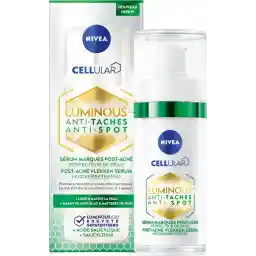 سرم ضد لک پوست صورت NIVEA Cellular LUMINOUS630 ضد لک پس از آکنه - مراقبت از صورت پوست ناخالص - سرم صورت حاوی اسید سالیسیلیک، اسید هیالورونیک و عصاره چای سبز - 30 میلی لیتر