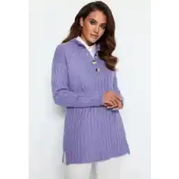 Trendyol Lage mouw Basis Lila kraag en knopen, corduroy gebreide trui TCTAW23AK00035