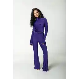 تاپ یقه اسکی مخملی برش خورده با جواهر شورشی رنگارنگ- L