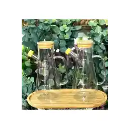 مجموعه 3 تایی آمنتس وکیوم بوروسیلیکات با درب شیشه ای بامبو پایه سرکه ای بامبو