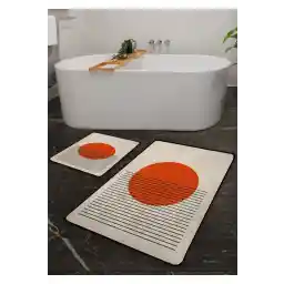 تشک حمامی 2 تکه قابل شستشو با پایه ضد لغزش Pilloveland - نقاشی نارنجی طرح 60*100 سانتی متر - 50*60 سانتی متر