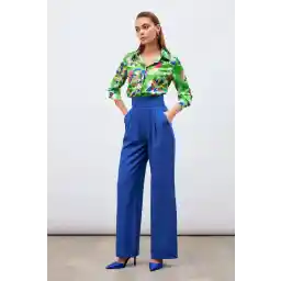 Sateen Bel Detaylı Cepli Pantolon - Sax Mavi