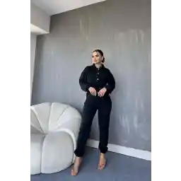 جوراب شلواری فابریکی مشکی اسنپ با جزئیات 3 نخ پشمی