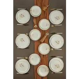 ست شام 24 تکه سرامیکی طرح دار طلایی Erbaşlar لارا برای 6 نفر