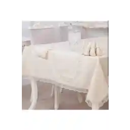 سرویس میز ناهار خوری پارچه ای Köşem Çeyiz گیپور فرانسوی Kdk کرم 18 عددی با رانر