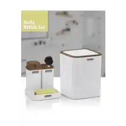 ست آشپزخانه استلا طرح چوبی سفید Ocean Home - سطل زباله - سازماندهی سینک براش استلا