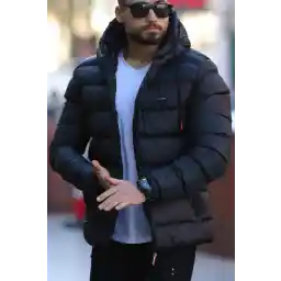 مانتو پف دار کلاهدار ضد باد مردانه مشکی D1fference