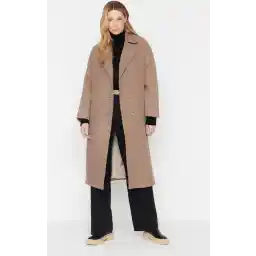 Trendyol Vrouwen Lage mouw Basis Oversized, wijde, wollen kasjmier jas van nertsen TWOAW21KB0038