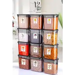 ست ظرف نگهداری مواد غذایی 12 تکه با برچسب Moly Rectangular 2000 میلی لیتری - 2 لیتری با درب که می توان آن را به چند مجموعه تبدیل کرد