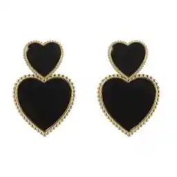 The Jewellery Club - Sanne heart earrings black - Oorbellen - Dames oorbellen - Hart - Stainless steel - Goudkleurig - Zwart