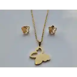 ست جواهرات زنانه - گردنبند - گوشواره - استیل - طلایی رنگ - پروانه - ولنتاین - هدیه برای او