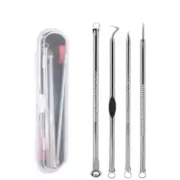 Kenko Komedon Akne Siyah Nokta Temizleyici 4'lü Set Paslanmaz Çelik Komedon Gümüş Komedon Kutulu