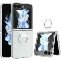 قاب مناسب Samsung Galaxy Z Flip 5 شفاف با نگهدارنده حلقه - قاب پشتی لوکس - شفاف