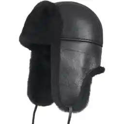 ZAVELIO - یونیسکس - پوست گوسفند - پوست گوسفند - 100% چرم - بادبادک روسی اوشانکا - تراپر - کلاه زمستانی مردانه - کلاه خز زنانه - سایز S/M/L/XL/XXL - مشکی