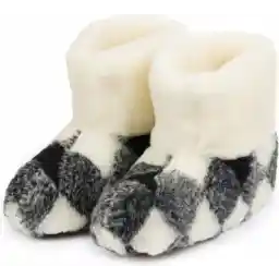 LuLu - دمپایی چک شده / دمپایی از پشم گوسفند - مشکی سفید - زیره ضد لغزش - Unisex - سایز 39