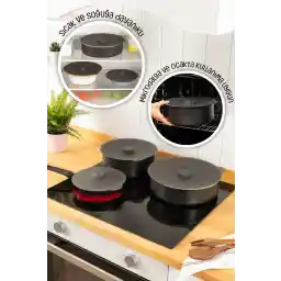 Vienev 3lü Silikon Tencere Tava Kapağı Isı Koruyucu Antrasit Renk
