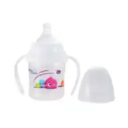 شیشه شیر ضد نفخ دهانه عریض فندقی دسته دار آویز 150 میل بیبی لند