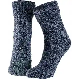 Apollo - Wollen sokken dames - Huisokken dames - Donker Blauw - Maat 39/42 - Huissok met anti slip - Fluffy sokken - Slofsokken - Warme sokken - Winter sokken