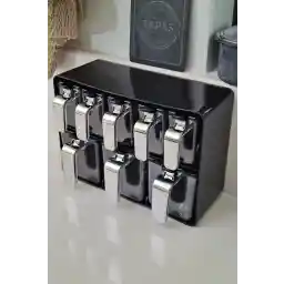 Herevin Sekizli Standlı Baharatlık Seti Krom Kulplu Siyah Kapak – 161280-820