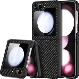 قاب محافظ Samsung Galaxy Z Flip 5 با فیبر کربن پوشش محافظ باریک مشکی - قاب محافظ مناسب برای قاب سیلیکونی Samsung Galaxy Z Flip 5