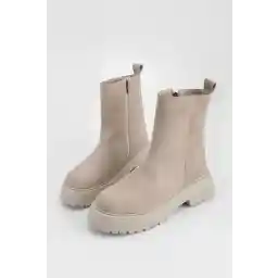 Marjin Kadın Hakiki Deri Günlük Bot Kalın Taban Ekoz bej Süet