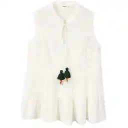 بلوز نخی آستین حلقه ای زنانه - مانگو