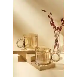 Perotti Ringo Line Color Amber 2'li 325 ml Cam Kupa Boncuklu Kulp Mug