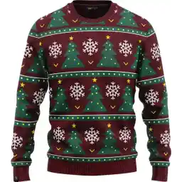 JAP Christmas Kersttrui (maat L) - 100% Gerecycled - Kriebelt niet - Kerstcadeau volwassenen - Foute Kersttrui dames en heren - Kerstboom - Donker rood