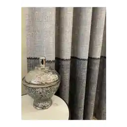 Brillant Keten Görünümlü Örgü Detaylı Desen 1/2,50 Pile Fon Perde - Açık Gri