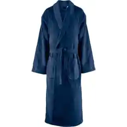 حمام - نخی مخملی - آبی تیره - حمام سونا یقه شال - S/M - Unisex