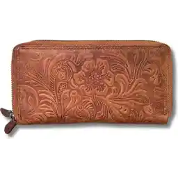 کیف پول زنانه بزرگ لوندهولم با کنیاک زیپ دار - گل - کیف پول زنانه بزرگ زیپ کیف هدایای زنانه - طرح اسکاندیناوی | سری هلسینبورگ - گاوصندوق RFID - کنیاک