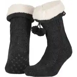 Apollo - Dames huissokken met antislip - Antraciet - Maat 36/41 - Huissokken dames - Fluffy sokken - Slofsokken - Huissokken anti slip - Warme sokken - Winter sokken